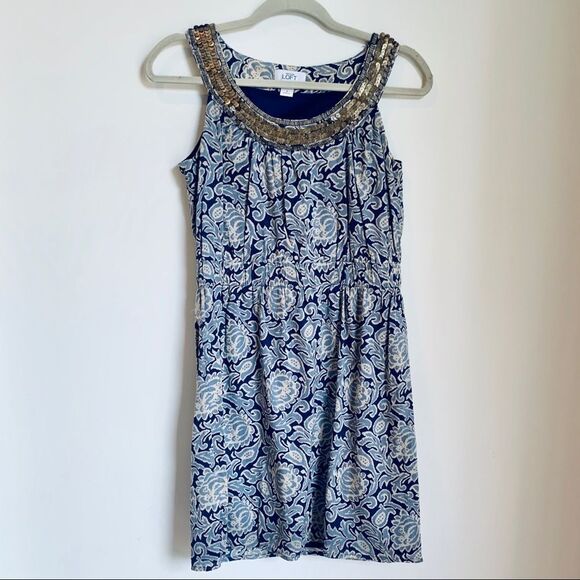 LOFT embellished neckline DRESS - Picture 1 of 6